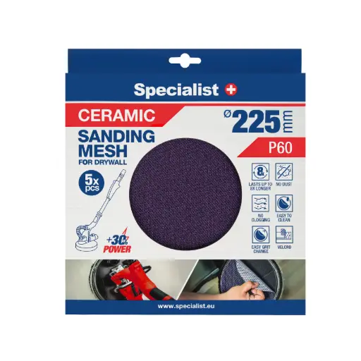 [250-8060] Specialist+ keramikinis tinklelis MESH 225 mm, P60, 5 vnt.