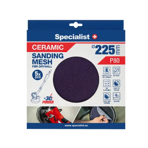 [250-8080] Specialist+ Ceramic Mesh Disc, 225 mm P80, 5 pcs