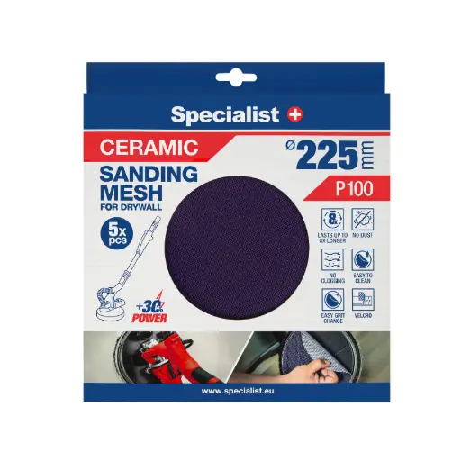 [250-8100] Specialist+ Keramikas Siets MESH, 225 mm, P100, 5 gab.