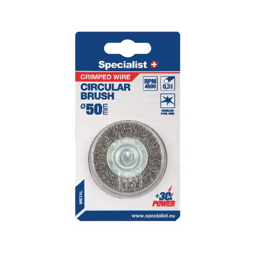 [251-4050] Wire brush wheel, straight wire, with shank, 50 mm, SPECIALIST+